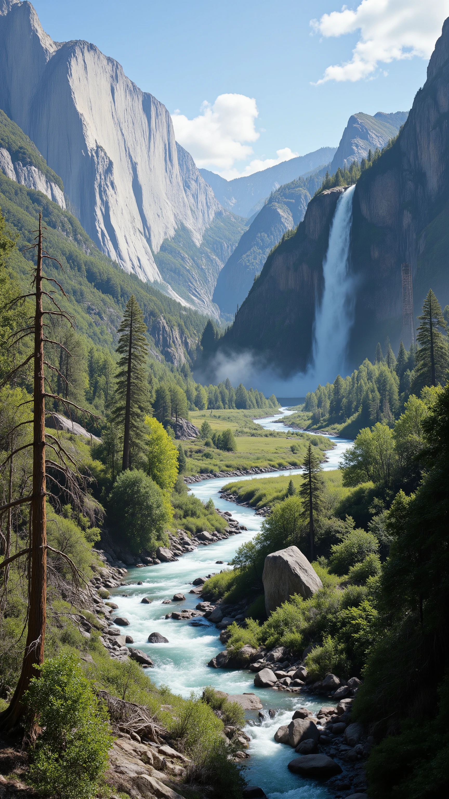 highdefinition image、Capture the grandeur of California's Yosemite Park、clear large and small rivers flowing between towering white granite cliffs、the many huge waterfalls that flow down there、valleys and trees々Clear large and small rivers flowing between、Giant Sequoia Grove、Biological Diversity