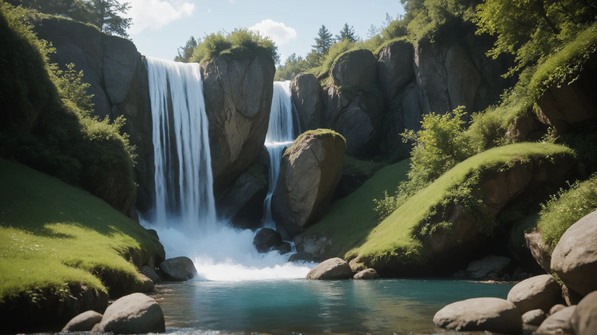 Score_9, Score_8_up, Score_7_up, Score_6_up, Score_5_up, Score_4_up, Source_real, Tag1, Tag2, realistic, Summer season atmosphere, at the river near the waterfall,