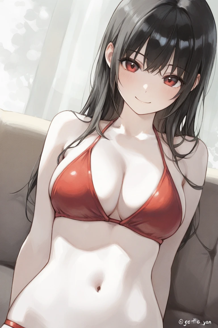 best quality, masterpiece, highres, solo, {texas_arknights:1.15}, black_hair, animal_ears, long_hair, wolf_ears, bangs, animal_ear_fluff, hair_between_eyes, multicolored_hair, red_hair, upper_body, breasts, two-tone_hair, brown_eyes, 1girl, bare_shoulders, blush, closed_mouth, ear_piercing, looking_at_viewer, piercing, colored_inner_hair, arm_up, bikini, collarbone, extra_ears, hand_up, sidelocks, swimsuit