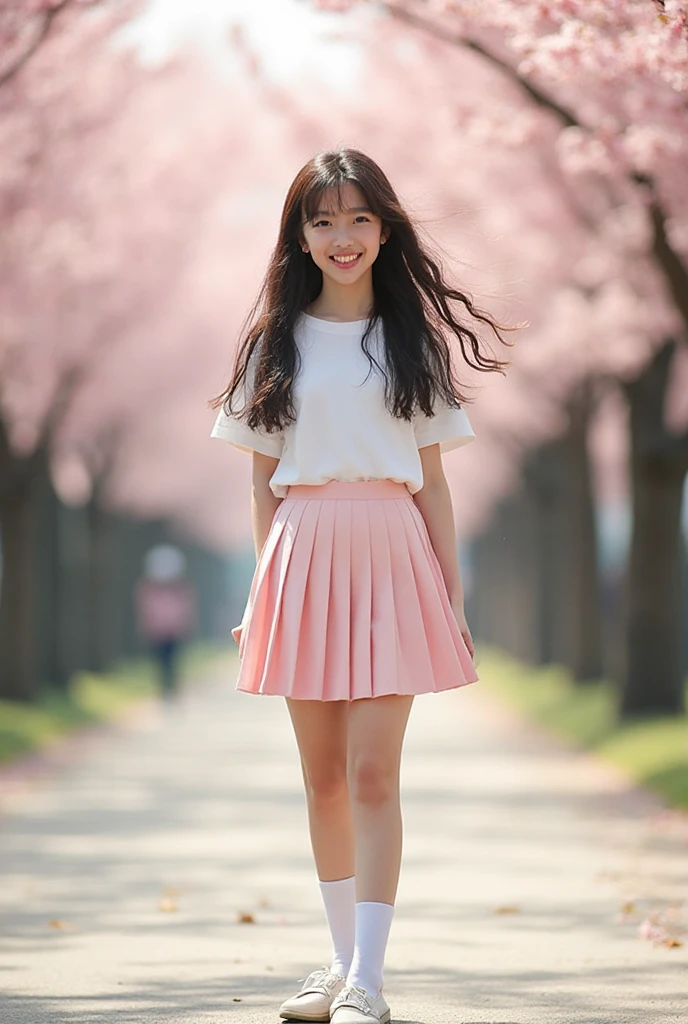 (Top Quality、masterpiece、winning work、16k), 、A solo cute busty girl、school uniforms、blazers、white shirt、in a tartan check skirt、knee-high socks、 leather loafers、((big :1.2), (:1.2), (raised and crisp bust:1.2), (lifts the :1.2), (Perky  :1.2), , ( double breasted,Underbust:1.2), button gap with, walks under a row of cherry blossom trees、Graduation Ceremony、Celebration 、Sakura Fubuki