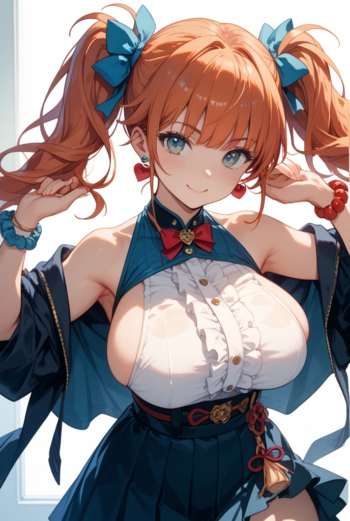 (masutepiece:1.3), (8K, Photorealistic, Raw photo, Best Quality: 1.4), Beautiful face, (Realistic face), Beautiful detailed eyes, (Realistic skin), Attractive, Intricate details,Golden ratio,  1 girl,Naughty smile, (rainbow hair:1.4),((Long twintails,Ribbon 1.4)),Blue Athletic Wear,(Blue Butterfly Hair Ornament 1.3),cleavage,Dynamic Pose,Dynamic Angle,Intricate details, Hyper realistic、only face、A smile、Smiling、Face enhancement、marason、Autumn Park、the morning sun、Luz Divina、Deities、heaven、rainbows