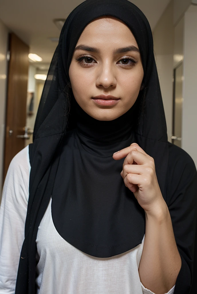 tiny waist, Hijab girl, scream face, a man grope her breast 