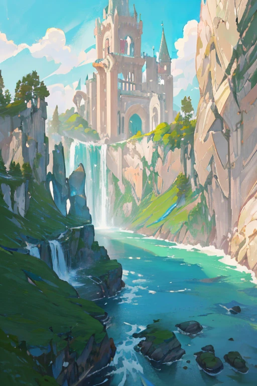 Chaotic rushing waterfalls in tranquil beautiful landscapes, ray tracing, detailed reflections, intricacies, high detail, drama, masterpieces of the best quality, photorealistic realism, detail, 8k, HDR, backlight, halo, flash, chromatic aberration, sharp focus