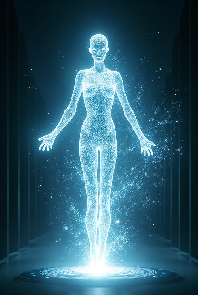 8k, a photo of an
Incomplete holographic image of a woman, fractal, flickering into existence, not fully formed,