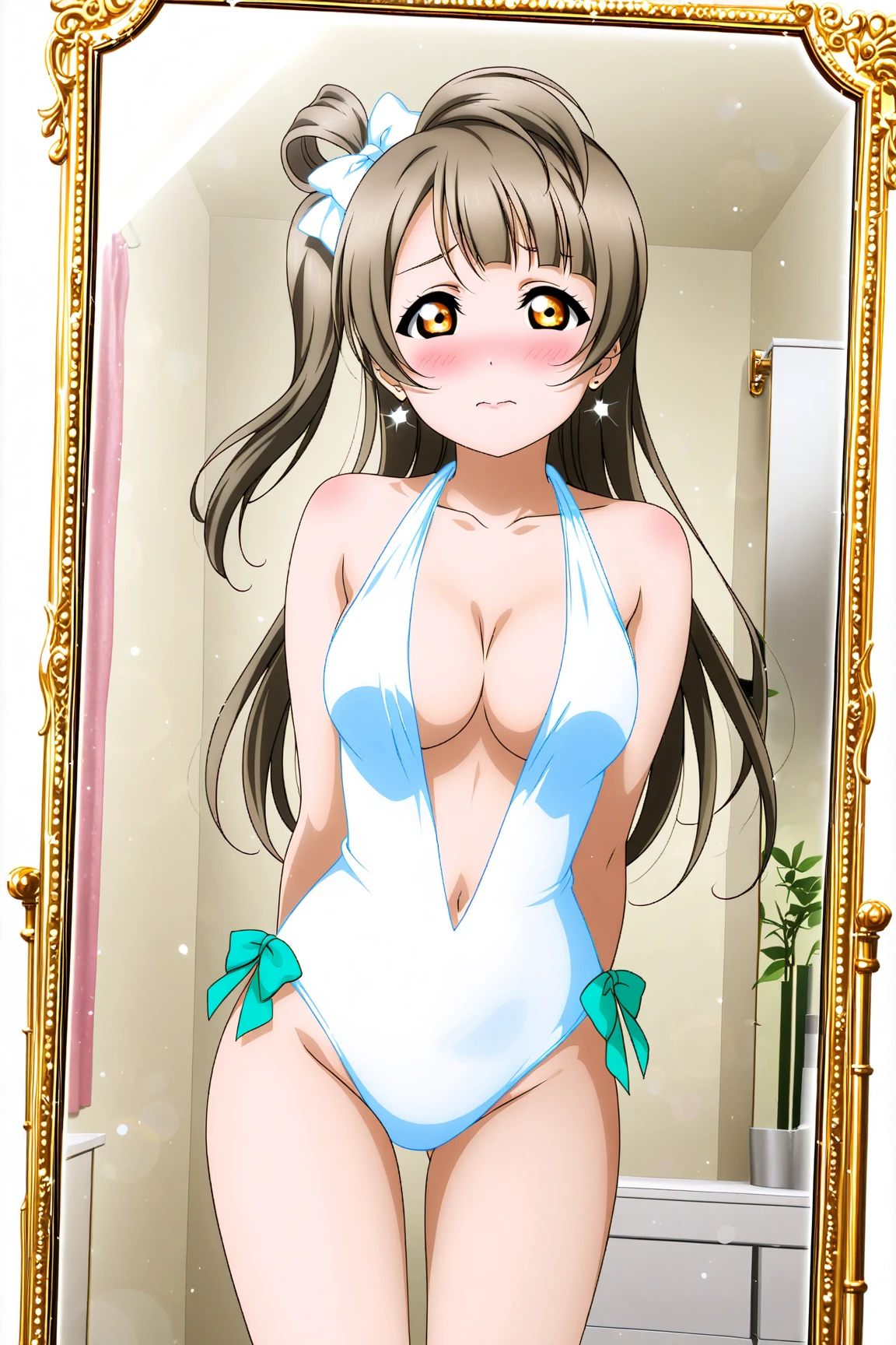 Best quality, ((masterpiece)), (best quality), (anime style), full body, a playful maid bikini, indoors, flirting, seducing, horny, <lora:takagi-san_v1:0.8> aatakagi, brown hair, long hair, brown eyes, flat chest, small breasts, <lora:maid_bikini-clothesV2:1>, perverted smile, <lora:highlegpanties:1> highleg panties, sensual pose,, wet clothes, wet body, mop,