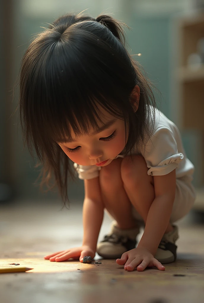 Girl fidgeting painting a picture 