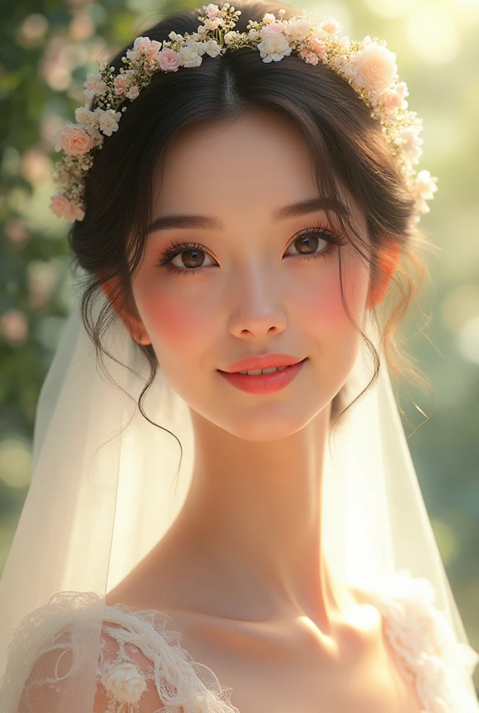 Masterpiece, highest quality, solo focus, complex
(High detail: 1.1) (Perfect face: 1.1) white wedding dress, pretty Japan woman, smiling, lace, veil, fantasy, white flowers on head, mysterious lake,
Viking origin, shining eyes, full body, Lee Jeff
Leeds Nikon D850 Film Stock Photo 4 |
Kodak Portra 400 Camera F1.6 Lens
Rich colors Ultra realistic
Realistic textures Dramatic lighting
Unreal Engine
Trending at Art Station CineStill
800 --auto