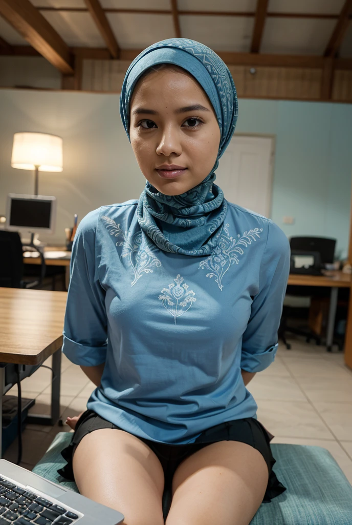 ???? 24 year old teenage malay woman with hijab,wearing pantyhose,office background,arousal expression,closed eyes,a group of men watching,ready to ?????? man sticking his ????? on ??????,filled with ?????