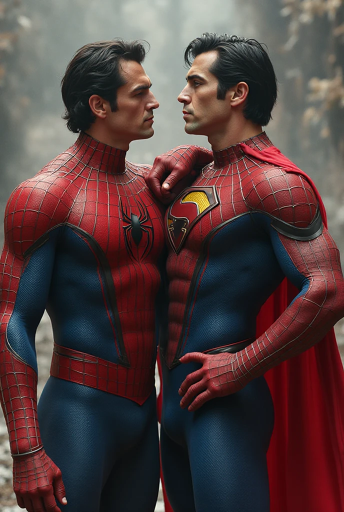 Teenage male Superman Batman standing in bedroom wearing  red tights and  black panties