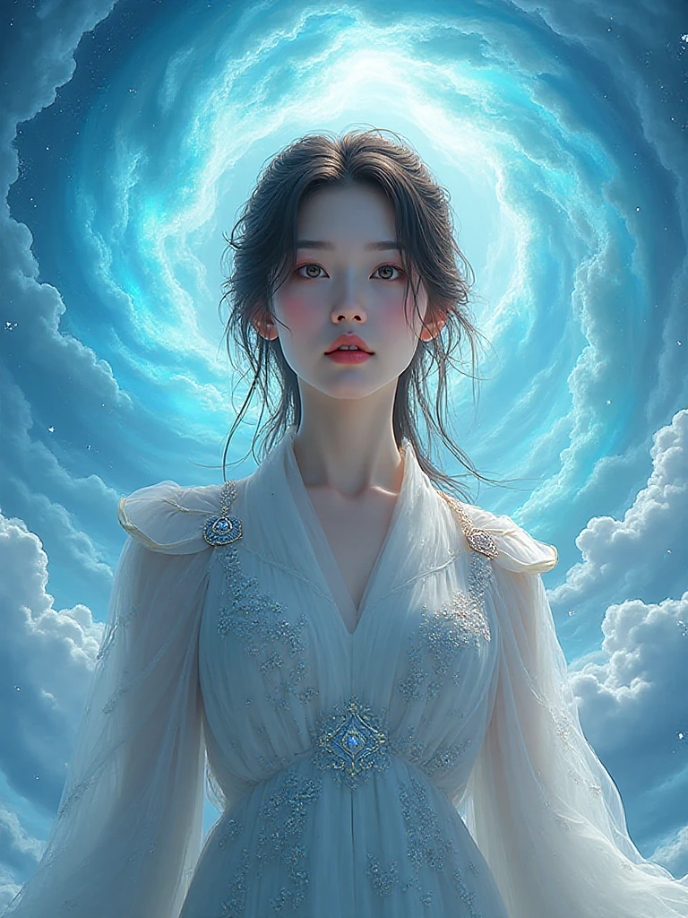 （1girll：1.3）， solo， （（（very vey very detailed face））），（（very detailed eyes and faces））），beatiful detailed eyes，Body parts__，offcial art，Unified 8k wallpaper，Super detailed，Beautiful and beautiful， beautiful，tmasterpiece，best qualtiy，primitive，tmasterpiece，ultra fine photos，best qualtiy，Ultra-high resolution，photorealistic realism，rays of sunshine，full-body portraits，stunningly beautiful，，dynamicposes，delicated face，Bigchest，Vibrant eyes，（From the front side）， Very detailed city roof background， Roof，looking over city，Detailed face，detailed complex busy background，untidy，opulent，milkyW，highly detailedskin，Realistic details of skin，visible pores，Clear focus，volume fog，8K  UHD，digital SLR camera，high qulity，filmgrain，White skin of the，photo-realism，DL，A huge metropolis of the dystopia of the future， Translucent purple clothes