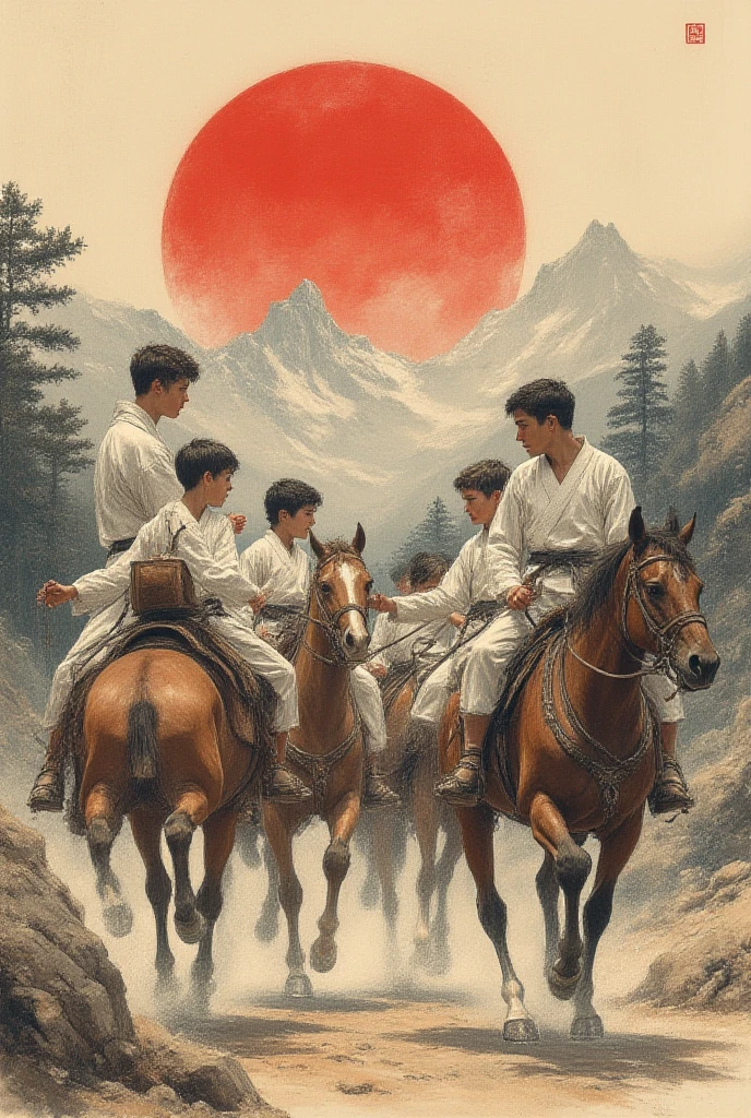 A poster about the Long March，Elements to be included in the screen，Warm colors，有red flag元素，Rich graphics，red、gold、Fighters of the Red Army、Snow Mountain、grassland、river、red flag、Red stars、Pigeon Collage、illustration、Paper Cutting