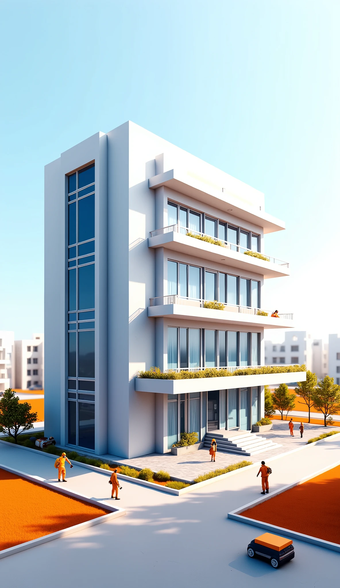 company logo name writing "FARHAT CONSULTING ENGINEERS & ARCHITECTS Ltd.",Consultancy Service for Detail Engineering Survey & Investigation & Desi at ,gn3D,small worker working at field 148 Pourashavas, Blender rendering,rainbow,mirai,House mode,iso-distance view,IsometricFuture,Stylized lines,Isometric style,Technologie,glass,cleanness,hd render