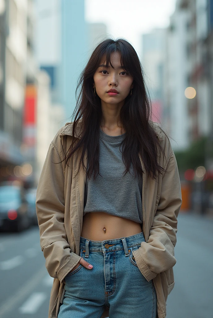 Young Japanese fashion model, urban Tokyo street style, casual chic ...