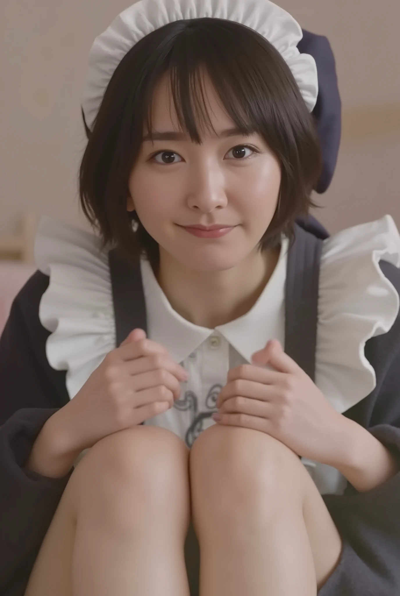 1 girl、maids、Sitting、frill socks、from below、Ashikiri、embarrassing、real、Puffy Lips、Toeless Legwear、erotic、masterpiece、Highest Quality、uncensored