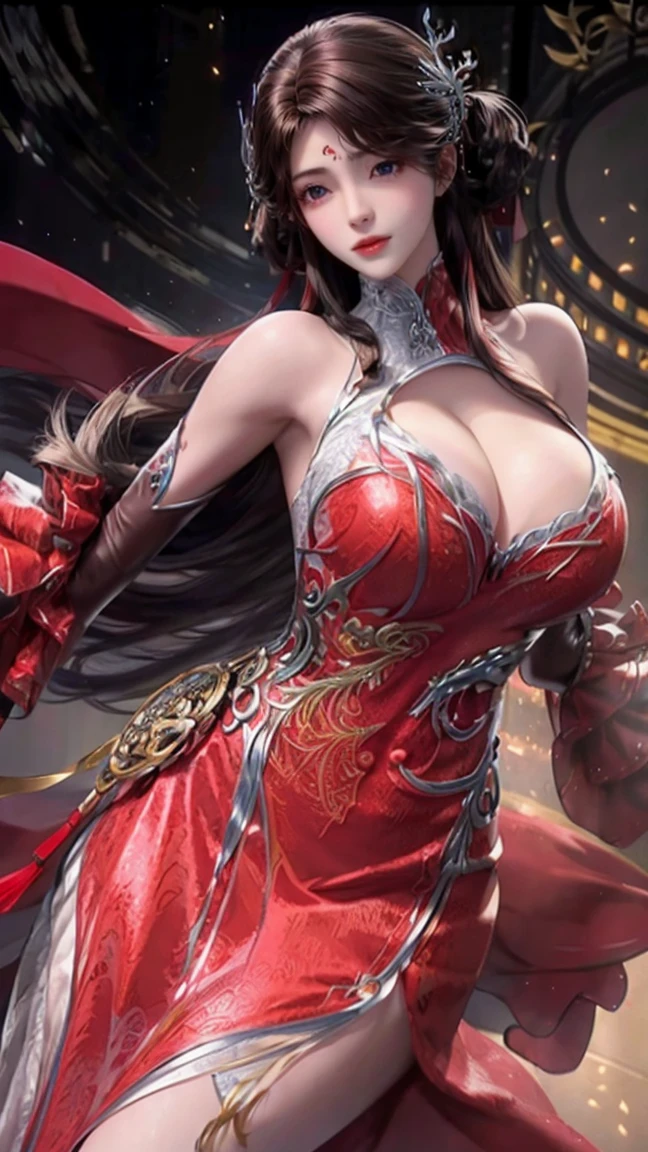 Ultra-realistic 8K CG, Flawless, Clean, masterpiece, Professional artwork, Masterpieces, light, bloom, Perfect face, Pretty Face, fantasy, Like a dream, illusory, Science fiction, Lace, Lace trim, Lace-trimmed legwear, luxury, Jewelry, diamond, From Kane, pearl, gem, 蓝gem, 红gem, emerald, Intricate details, Beautiful Pattern, charming, Tempting, Tempting, , enchanting, hair ornament, neckLace, earrings, bracelet, armband,Halo,autumn,
((,1 girl, Throw,best quality,)), (((1 girl, solitary))), (gigantic round :1.5), ,(((Full and soft breasts,)))(((Huge ))) (((cleveage))))Red Dress, long_hair, (Half Body, Looking at the audience:1.5), (Wings of Flame:1.5).