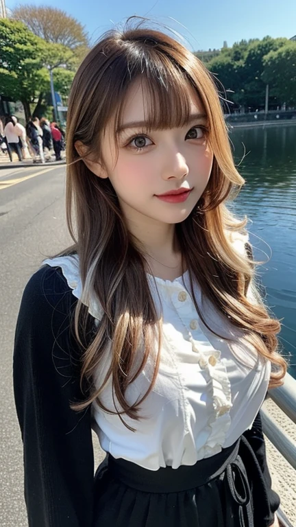 (Huge breasts、Lace dress、Shoulder Bags)、(best quality,masterpiece:1.3,Ultra-high resolution,),(Extremely detailed,Caustic lines),(Reality:1.4,RAW Shooting,)Ultra-realistic capture,Very detailed,High resolution 16K，Suitable for human skin、 Natural skin texture、、Skin looks healthy、The color is also uniform.、 Use natural light and color,A woman,Asian,,Lovely,Blonde, Double tail,(Writing border depth、Chromatic Aberration、、Wide lighting range、Natural shade、)、(Hair blowing in the wind:1.2)、Tokyo Cityscape, Ruddy and shiny lips, Double tail, Black eyes