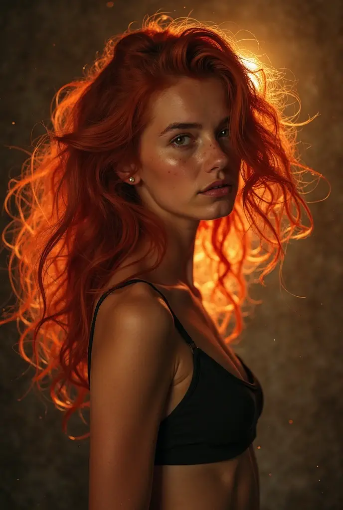 (Nightmarish horror), Polaroid, Raw, [bokeh], shallow DOF, sharp eye focus, blonde, muscular, alone, ((20yo redhead woman )), (((ultra realistic detailed eyes))), intricate eye details, exhausted, sweaty, wearing torn red linen robes, heavy sagging breasts, ((arms raised behind head)), exotic modelshoot pose, skin texture, incredible skin details, skin imperfections, intricate details, (kneeling in horrific twisted hell fire flames burning landscape), long messy hair, fog, volumetric lighting, ((streaking light across face)), hair light, bloom, golden hour, dark shadows, visually interesting , low key,  <lora:Cara Delevingne v1:0.7>, (natural skin texture, hyperrealism, soft light, sharp)