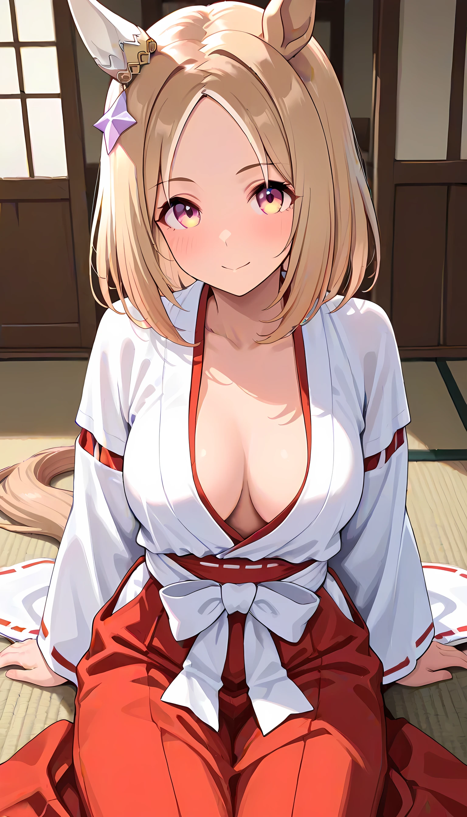 [surrounded by man, 1girl, detailed face : beautiful face : 0.35], highres, best quality, ultra-detailed, 8k, [3/4_shot, cowboy_shot : : 0.4],
 <lora:miko_v10-10:1:lbw=MIDD_OUT0.5> miko_dress, red hakama,  <lora:Honkai_Star_Rail_Yangqing-000019:0.85:lbw=Yangqing>, golden eyes, ponytail, blonde hair,  [ slim body, (dynamic angle:1.4) : sheer clothes : 0.65]  
[teen, from below : (orgasm, exhibitionism:1.2), embarrassed,  seductive face, :d:0.35]   , [ : buck teeth : 0.75], masterpiece, [perfect anatomy, (perfect hand:0.6) :  (perfect hand:0.8): 0.1]