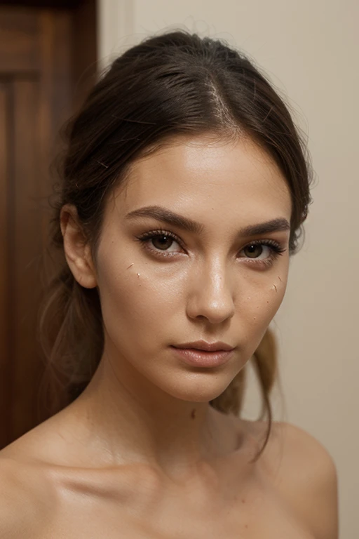 photo of a college student, in Desert Color Coarse Linen Pink,Desert Color Coarse Linen, (freckles:0.8) cute face, sci-fi, dystopian, detailed eyes, Heterochromia eyes（（Side view））（Lunar soil）((a beautiful fantasy empress))