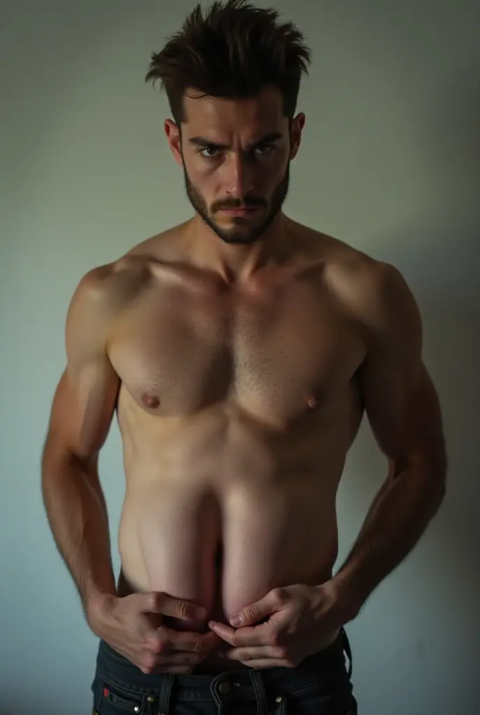 1boy, Warm light, penis, (cum dripping from penis), selfie, medium shot, torso shot, nude, handsome male model, trending on artstation, looking at camera, mouth open, sharp focus, 85mm lens, vibrant, film still, photographed by Canon EOS R6, 135mm, 1/1250s, f/2.8, ISO 400