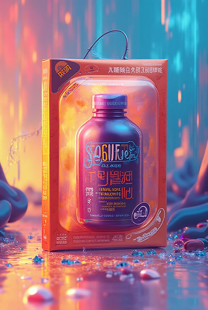 arafed advertisement for a drink with a red bottle and a black background, explore, Wang Chen, Chiba Yudai, explorer, c4 explosive, official product image, fruitcore, extreme quality masterpiece, exciting, biopunk toys made in china, joytoy, Ghost Festival