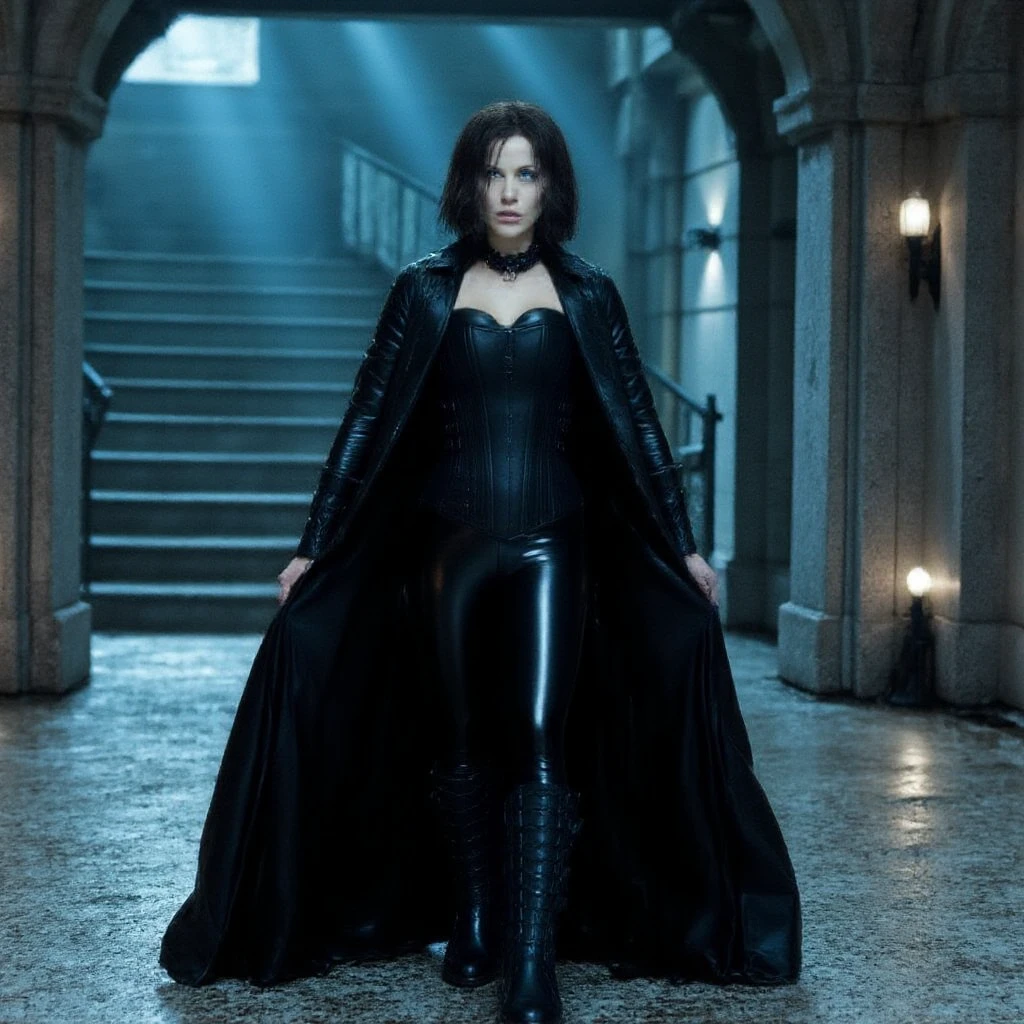 uma linda modelo (Rachel Weisz) em um vestido de noite preto marcante, Sob suave luar e Atmospheric lightning, lightning in the background, with lightning bolts, Reasonable design, linhas claras, Alta nitidez, melhor qualidade, master part, 4k ).