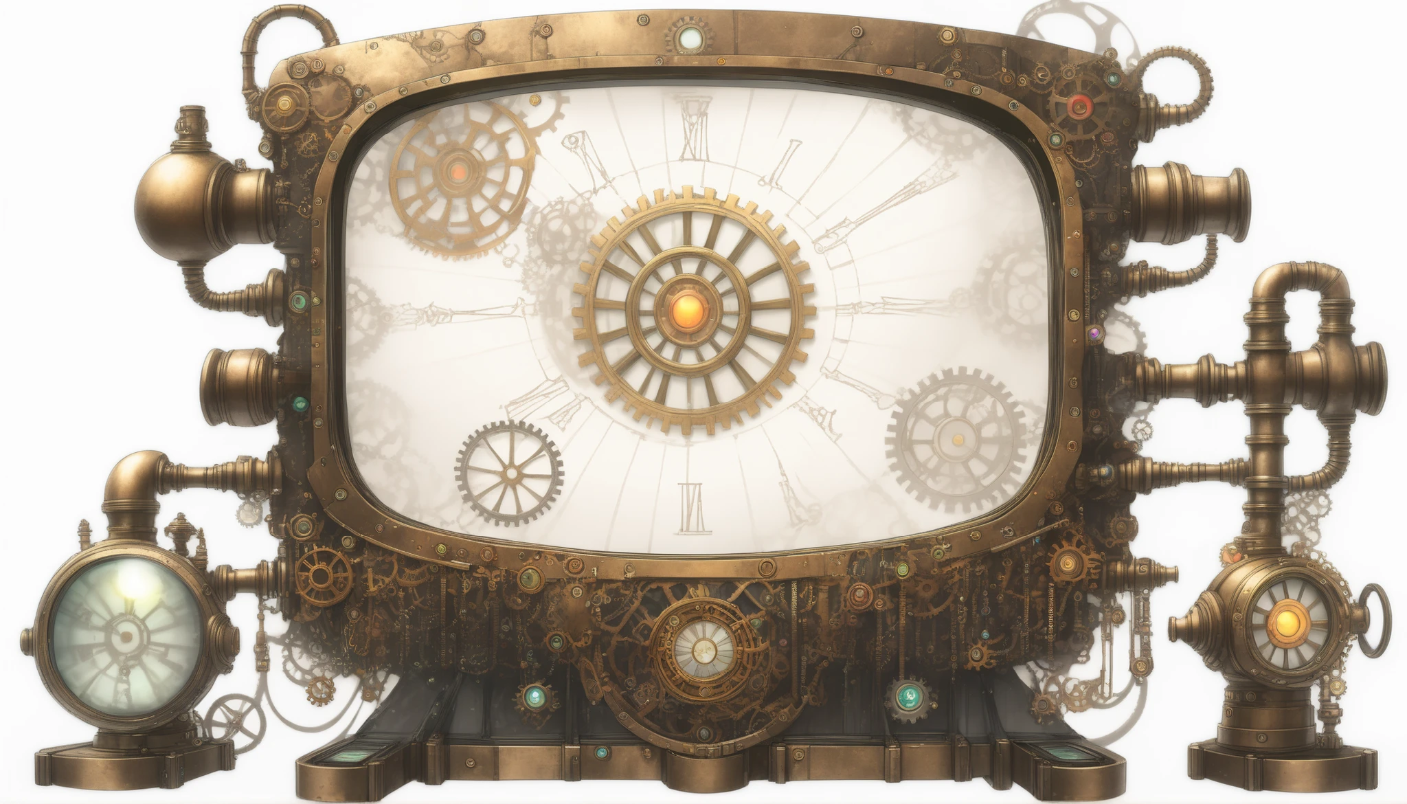 Japanese anime illustration, white background, front view, only what you specify, (steampunk style TV monitor: 1.5), very high resolution, masterpiece, top quality