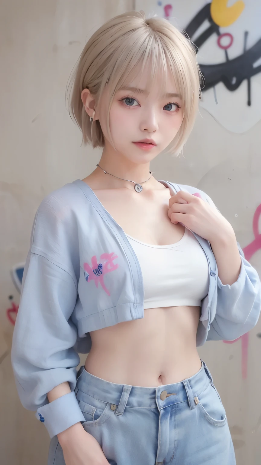 Beautiful woman with perfect figure:1.4，Ultra-high resolution， laughter，wear glasses，White背景，（lifelike：1.4），Layered Hairstyle，White皮肤，Super short pleated skirt，whole body，Very delicate face and skin texture，Double eyelids，Skin Whitening，Long hair，White hair，White，