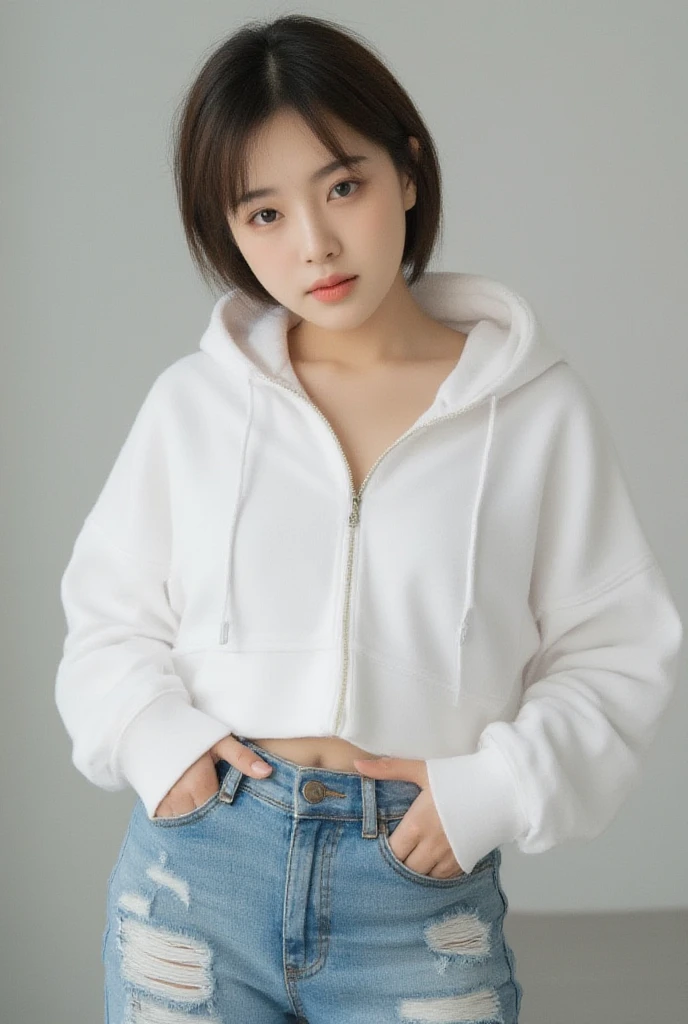 masterpiece、Highest quality、Best image quality、Woman with a height of 165 cm、Super Short Hair、Natural Makeup、Eyelash extensions、Draw eyelashes sharply、Show your teeth and smile happily、(Stand with your whole body facing the viewer:1.5)、Japanese 、Commemorative photo in the schoolyard、(Clothes with simple designs、Oversized white hoodie:1.5)、(Dolphin shorts without pockets:1.3)、(:1.3)、Blur the background、(Cowboy Shot:1.3)、(View the subject from below:1.3)