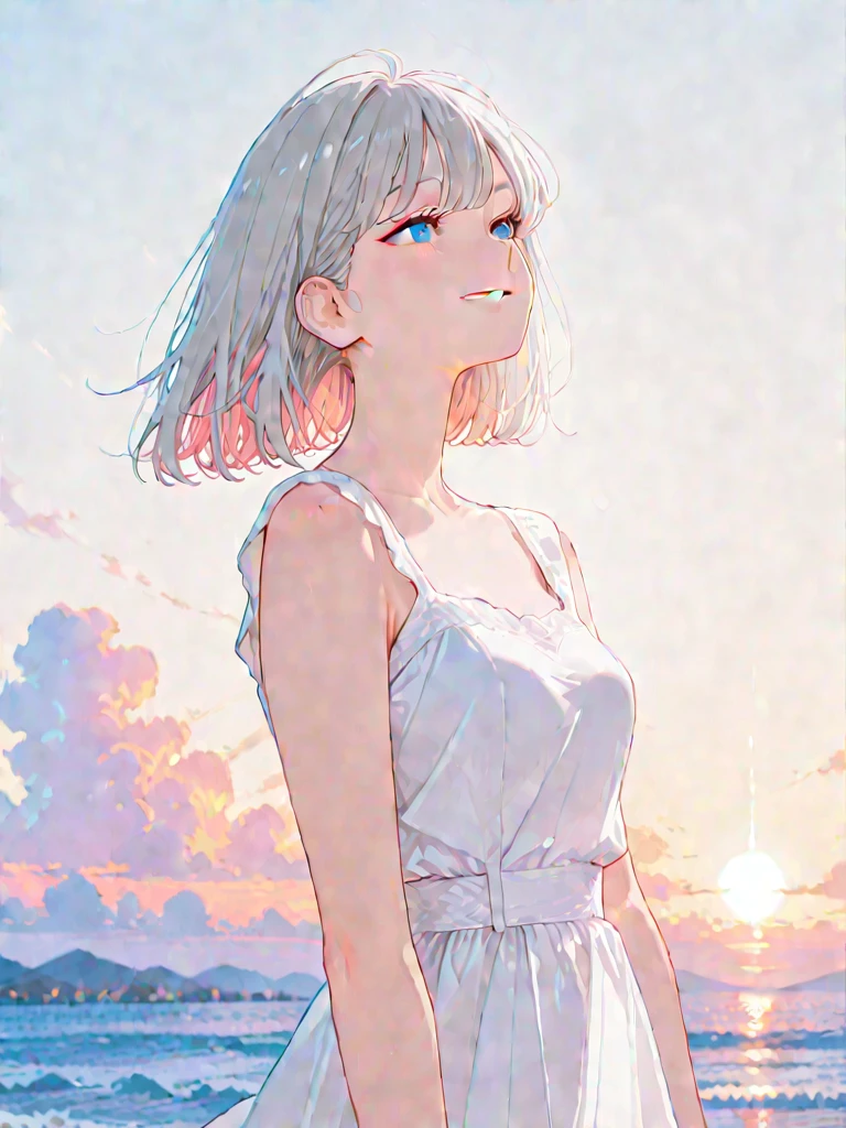 masterpiece, best quality, shawl, Hairpin,shirt,skirt, Sky, cloud, outdoor, Smile, Atmospheric perspective,Fashion pose,Mature and elegant elder sister,only one person