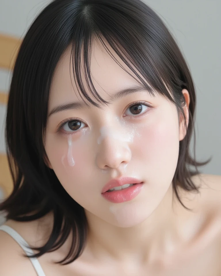 ((Highest quality)), ((masterpiece)), (detailed), One girl, (, )、( in mouth, like ,  in breast)1,3, (closed mouth and eyes、)1,3,Bangs down、Camisole