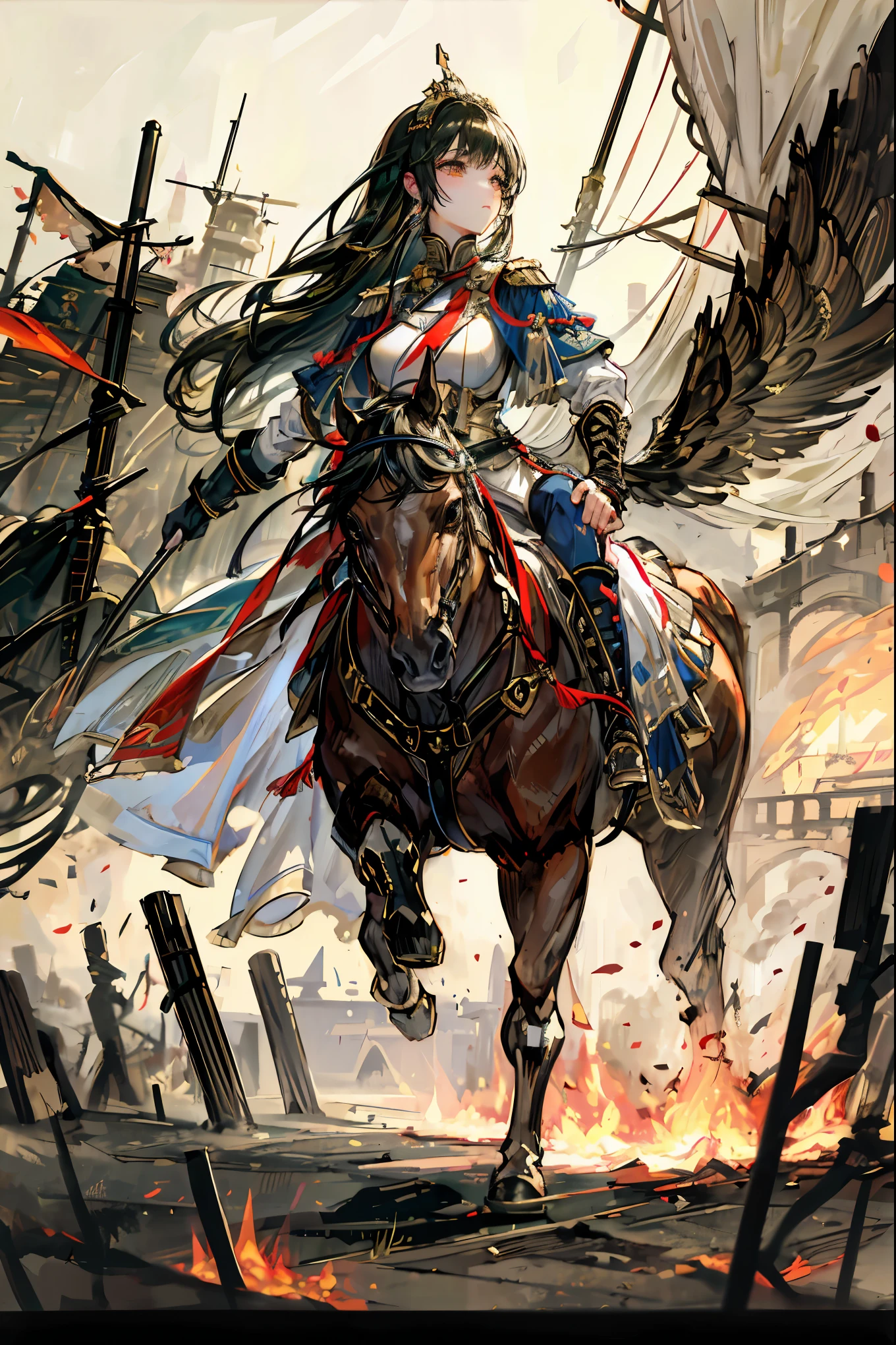 Castle burning、Fluttering Fire、Princess of the Traitor's Country、war between nations,槍force,Female commander,Charge,Female Knight,Battle ,Feeling Fast,Journey,is standing,Elegant Attitude,Take command ,Running Horse,,Proud to Be a General,素晴らしい軍事force,Large group,force,dusty ,The army's, ,enterprise ,detachment,plain ,cavalry, almost, European Style Castle