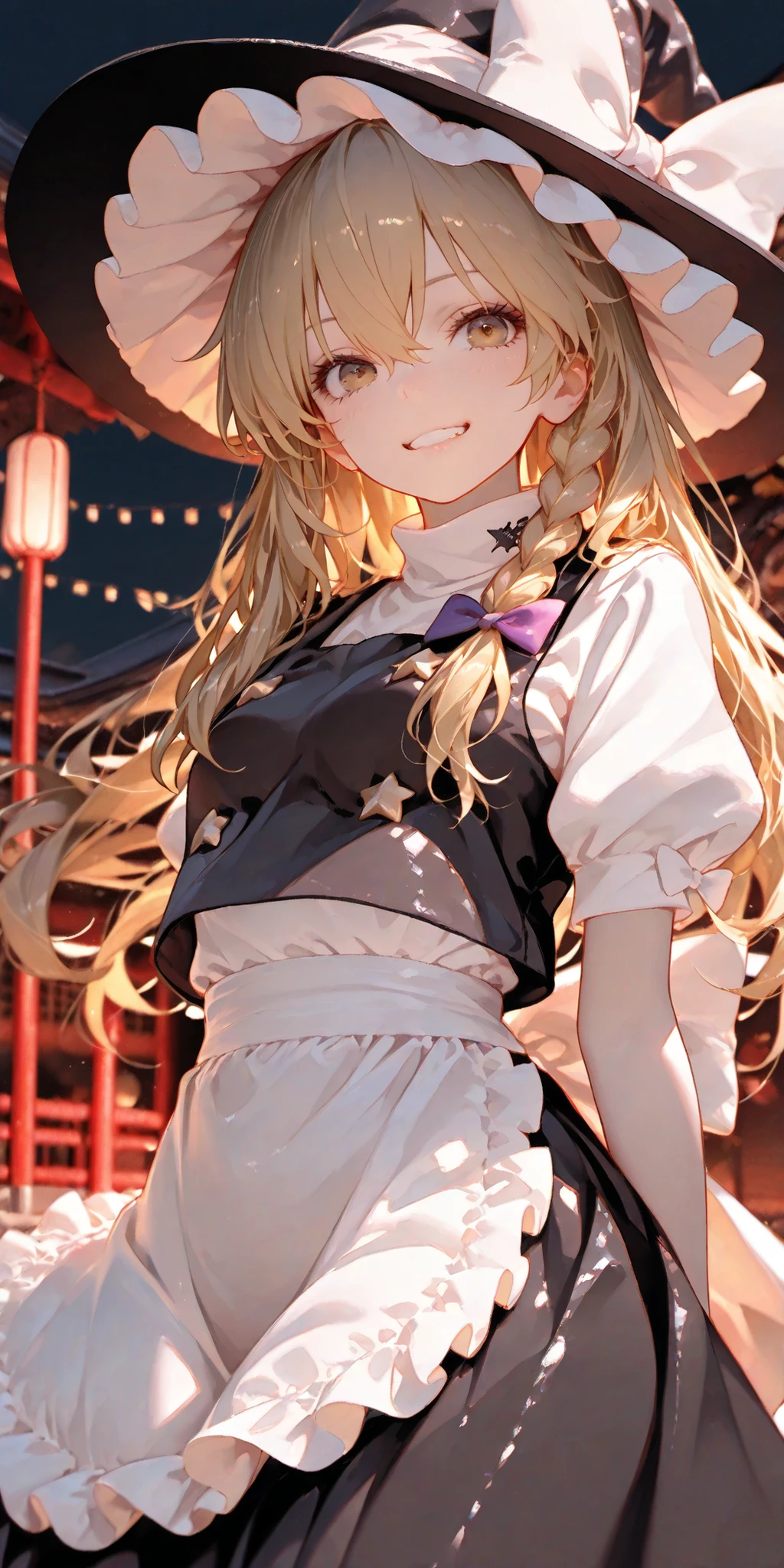 shrine, Fluorescent color, growing, Glossy effect, clear contours, bright color, high contrast, dark background, Digital Art、dynamic angle
Marisa Kirisame、、witch hat
Delicate,masterpiece,Highest Quality,detail,high resolution,high resolution,4K,8k,beautiful artwork,watercolor, BREAK, soft, かすかな線とbright color調で夢のようなもろい外観を作り出しています, BREAK, (Touhouproject,marisa kirisame:1.3),(Alone), cute girl with good taste,smile,Dynamic Cute Pose from Above、The Royal Family、mouth closes、apron dress、The star-shaped barrage scattered、Aerial、fly through the sky、Mr.々pose