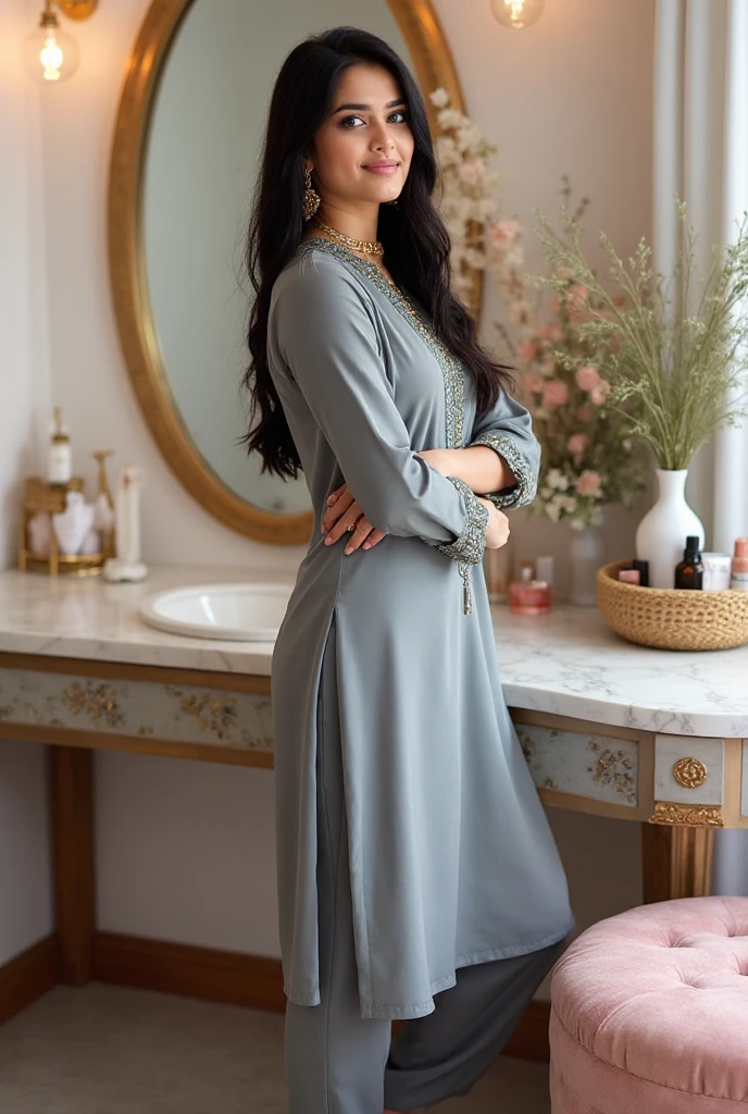 Wide shot of (abbie_cornish:0.6) indonesian girl wearing a hijab, casual shirt, casual dress, long skirt, sandals, in a kitchen,face incredibly detailed, lips, realistic skin, solo,medium breasts,skin tight, puffy ,, masterpiece,best quality, Intricate, High Detail, dramatic, front view, wide view,RAW, Best quality, high resolution, masterpiece: 1.3), beautiful Indonesian woman in hijab, perfect hijab, Masterpiece, perfect fit body, big breast,big gorgeous eyes, Soft smile,beautiful face,thick thighs, woman in a black and white floral dress standing in front of a green door, modest flowing gown, beautiful soft silky dress, beautiful silky dress, beautiful detailed dress, stylish dress, swirly flower dress, wearing a long flowery dress, full covered dress, delicate patterned, long dress female, frock, flowery dress, baroque dress, lady with glowing flowers dress , (Delicate turtleneck) , Excellent lighting, Bright colors, Clean lines,