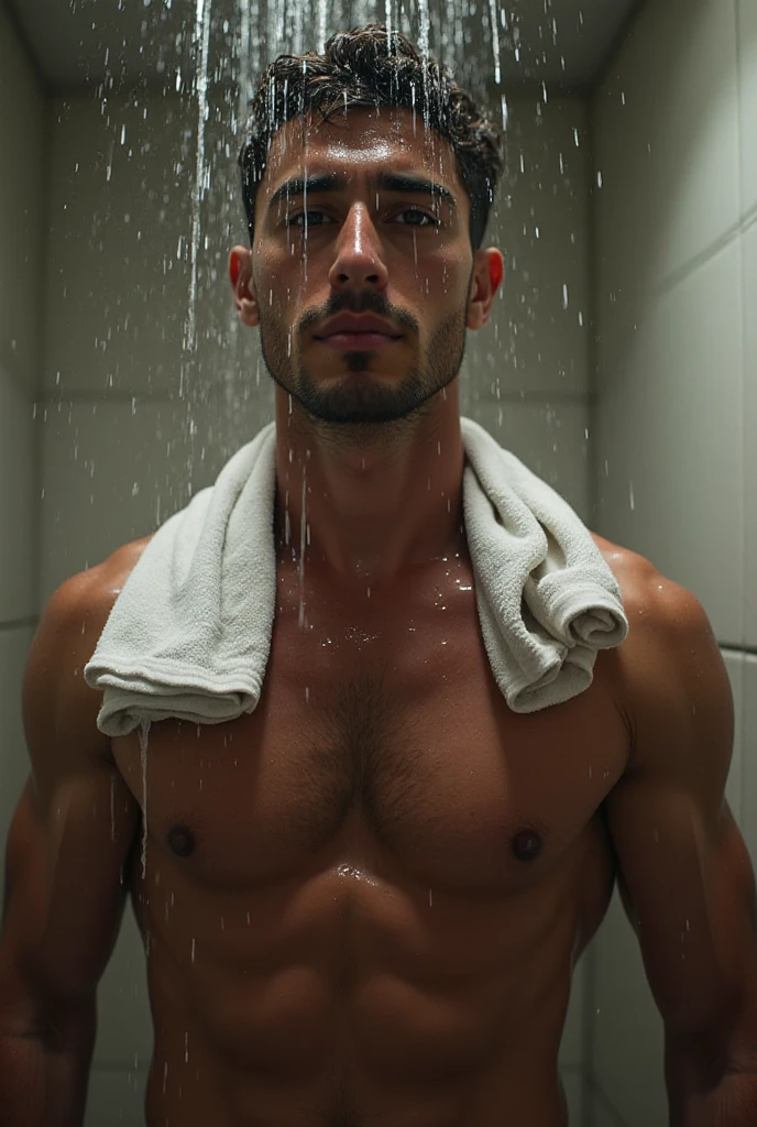 <lora:Showering_v1:1> showering, man in the shower, muscular, upper body, soap, water,