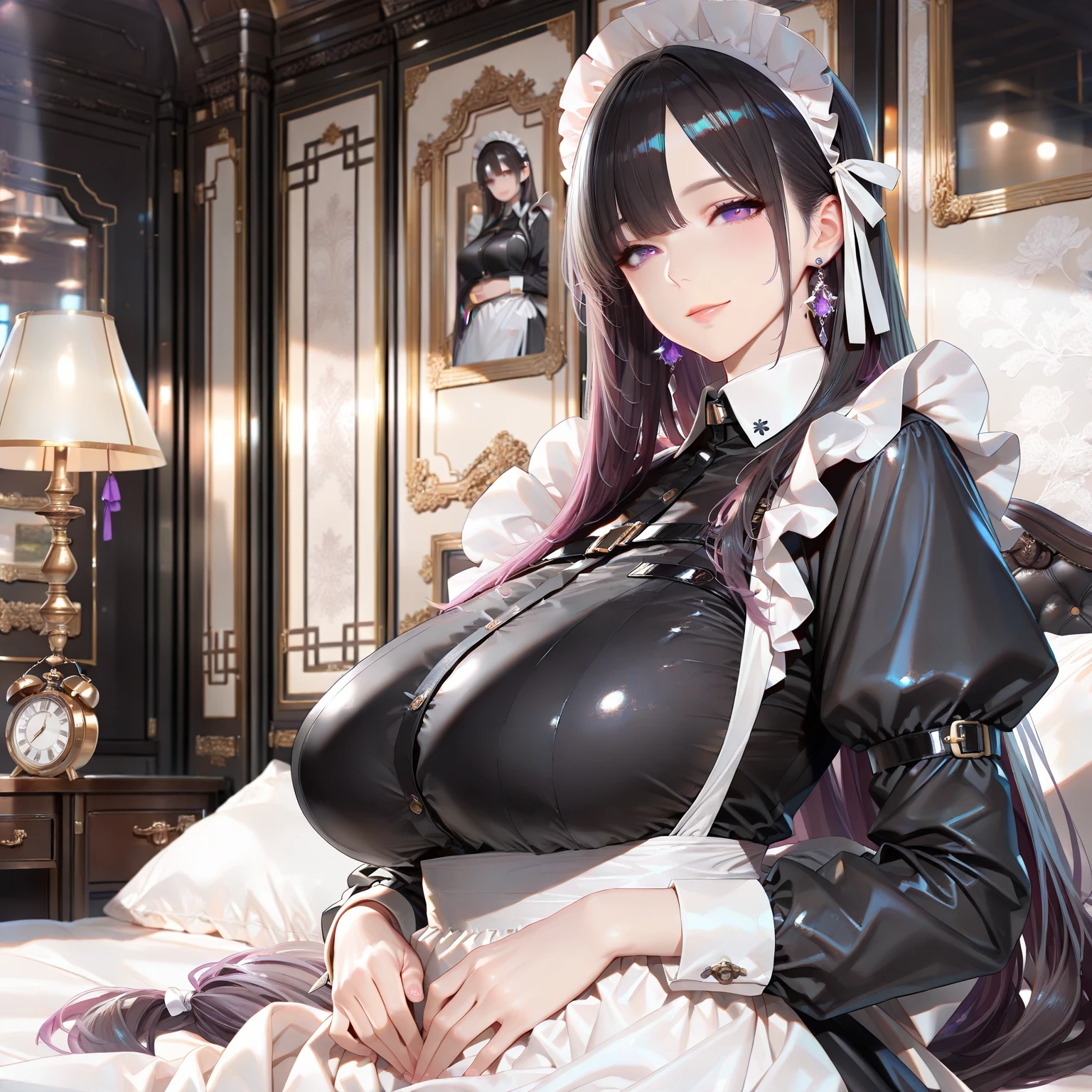 Mature Woman, ????????????, lips, Mouth closed, Conceit, Straight Hair, Very long hair, Mischievous face,Succubus　Maid　