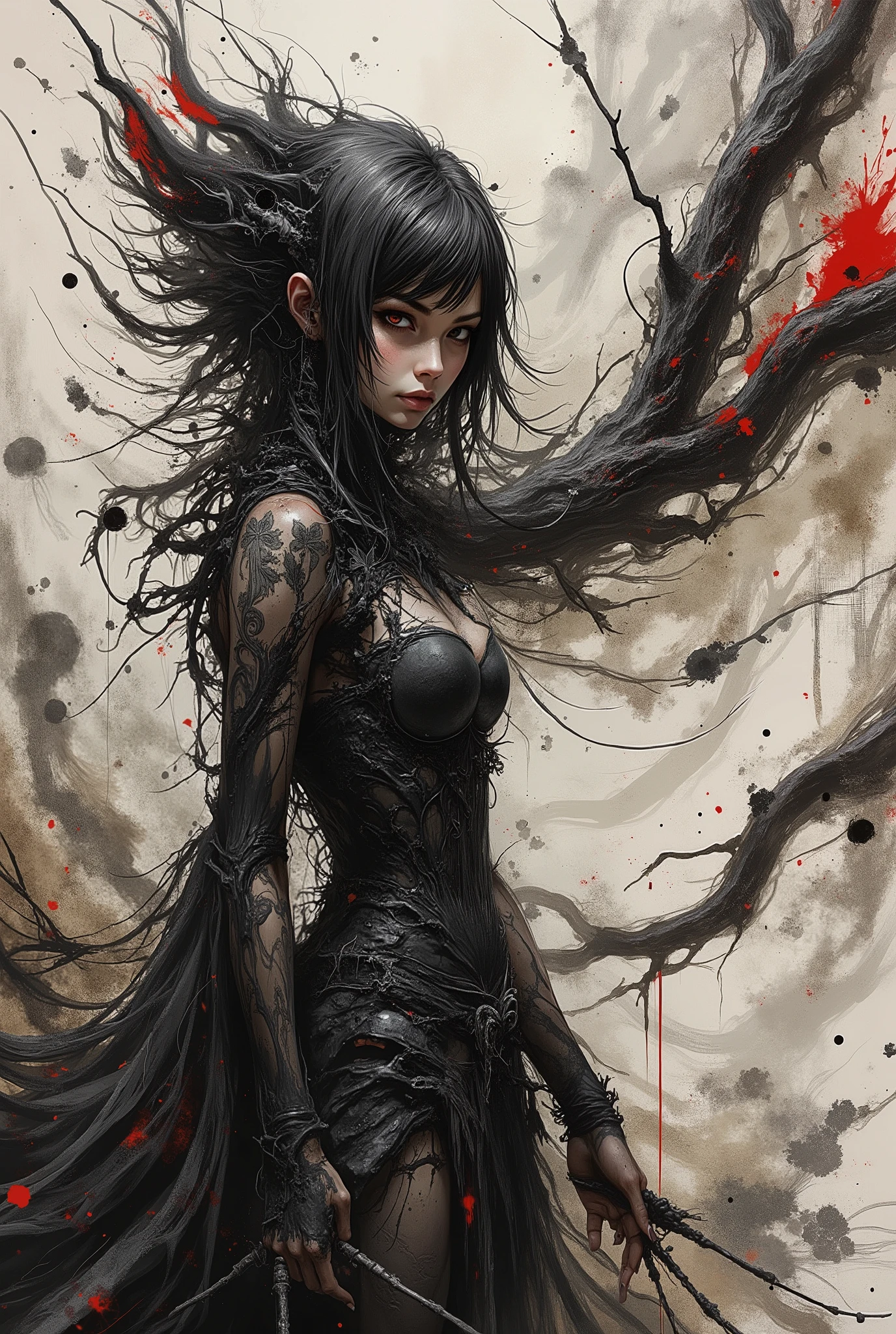 abstract inkwash image,
anime aesthetics, mystery, surrealism, futurism, tension, abstraction,A princess who betrayed her kingdom, walking a path of no return