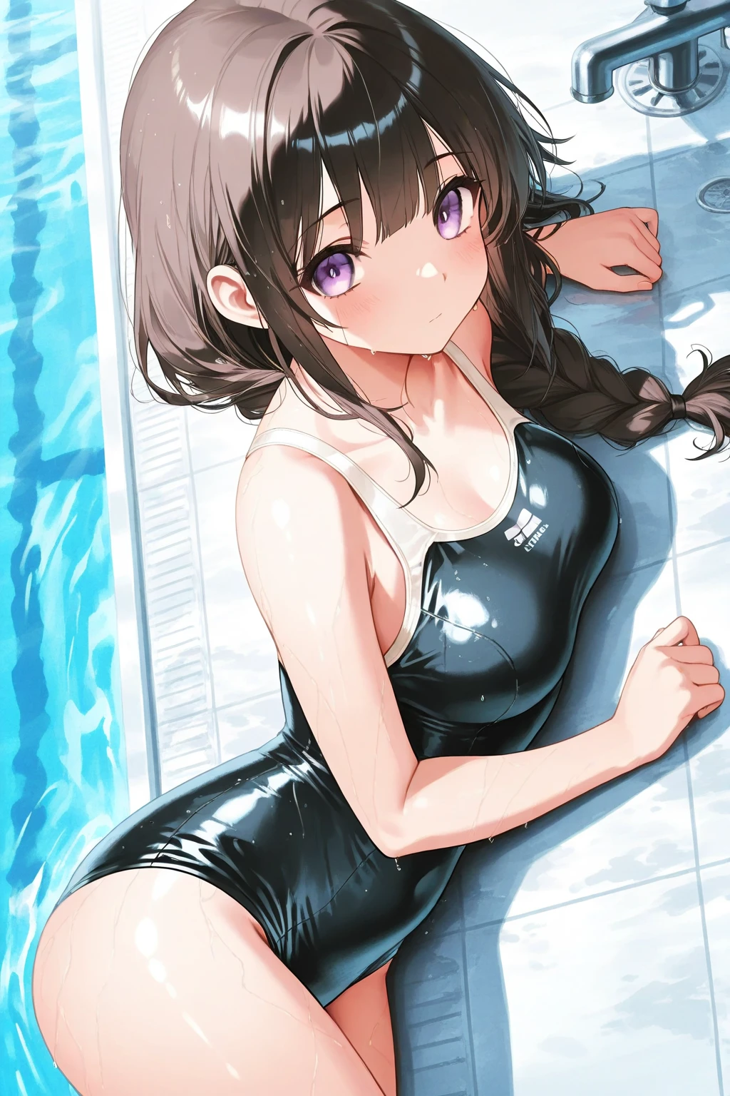 <lora:sukumizu_xl_long:1>,sukumizu,school swimsuit,poolside,<lora:homu_xl_base:0.8>, homu,long hair,