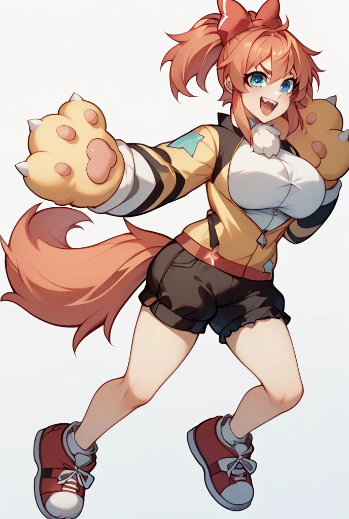 score_9, score_8_up, score_7_up, score_6_up, score_5_up, 4t4r, inu-sama, by dogsmith, 1girl, solo, Kitsune, fox girl, fox tails, multiple tails, fox ears, bard, leather armor, armored leather pants, dancer clothes, vicious smile, green eyes, perfect face, beautiful face, long eyelashes, thick hair, thick lips, curvy, athletic, midriff, defined muscles, big breasts, ((thick thighs)), big thighs, good_hands, short hair, reddish brown hair, bangles and jewelry, flashy earrings.