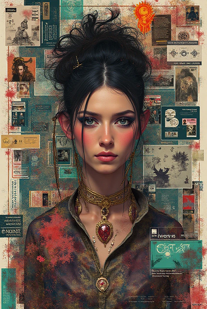 a beautiful young skeletal girl,a fascinatingly beautiful zombie, in a dress and roses in her hair, elongated proportions, half-closed eyes, pale skin with cracks like in old frescoes, disheveled hair with geometric strands resembling tree roots,Electrostatic effect on hair: +30%, her clothes are an amorphous silhouette — something It's a cross between a vintage dress and armor. The background is a gloomy dark library, blurred bookshelves with flying pages, dead birds, and a broken clock.cracked German Gothic letters around the edges (for example, "Die Unbekannte"). Rough, almost etching brushstrokes, a combination of soft watercolor and sharp black contours. Muted ochre, dark green and blood red tones with patches of bright accents (for example, turquoise). Biopunk, horror, rococo steampunk. The author's concept art is fantasy art in the style of works by Stefan Gesell. Digital watercolor + grunge textures. Mix of Egon Schiele's portraits and Otto Dix's rawness."8k, 16k, detail