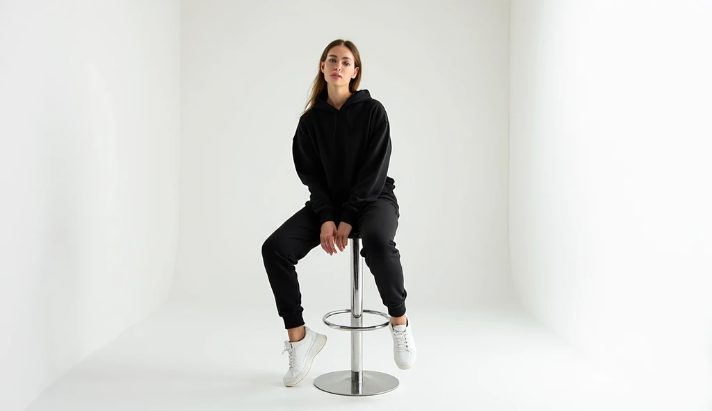 RAW photo, realistic, one very tall huge (minigiantess) woman, red sweatshirt and (jeans), (standing walking in a doorway), coffee shop, ducking, , leaning over, muscular,volutpuous, table, chair, window, ceiling, (high detailed skin), 8k uhd, dslr, soft lighting, high quality, film grain, Fujifilm XT3,  full body portrait, Israeli face, black hair,  ebony skin, <lora:minigts:0.44>