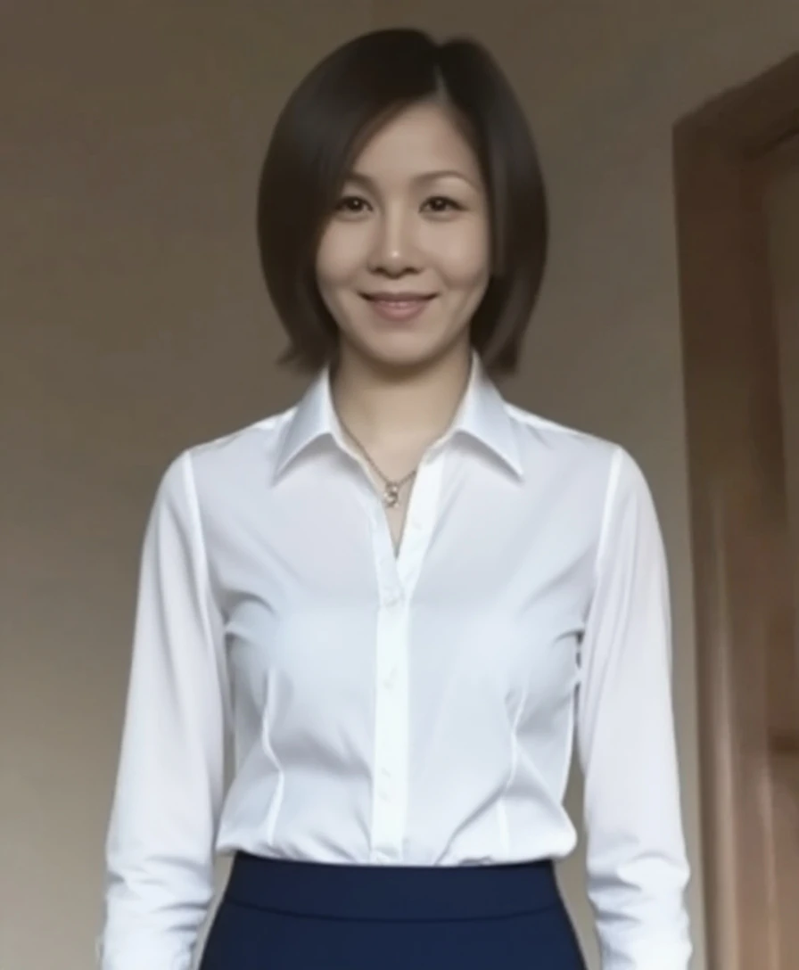 ​masterpiece,top-quality,higher rank,(A MILF_femele:1.1),Detailed skin,Photoquality,(65 years old:1.3),(large udder),hyper realstic,length hair,a smile,Anatomically correct body,Being in the warehouse,White blouses,tight skirts,Slim body