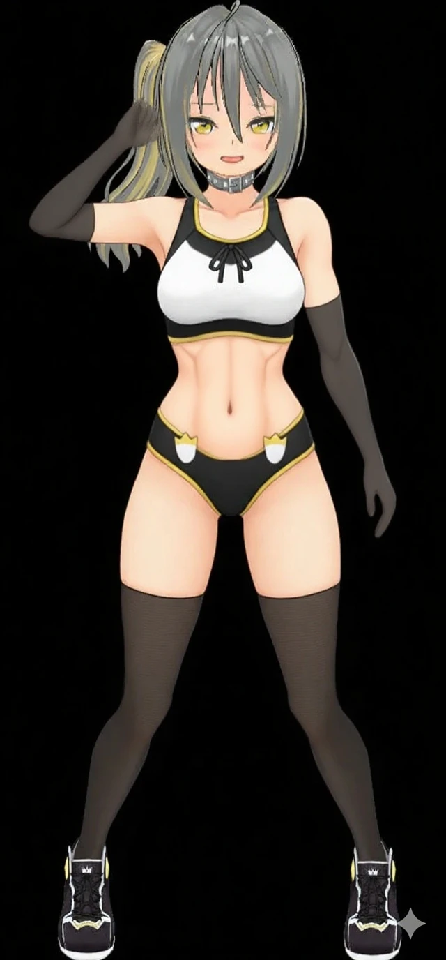 (one girl:1.1), (1girl:1.1), (solo:1.3), (ninomae ina'nis:1.3), (black eyes:1.0), (purple hair, gradient hair, multicolored hair, tentacle hair:1.2), (long hair:1.3), (blunt bangs, straight hair:1.2), (animal ears:1.1), (halo), (thick lips:1.1), (choker:1.2), (smile:1.2), BREAK
(standing:1.3), (full body:1.5), (skinny:1.3), (thick thighs:1.0), (small breasts:1.0), BREAK
(black thong, black crop top:1.3), (barefoot:1.3), BREAK
(white background:1.3), BREAK
best quality, masterpiece, detailed background, highly detailed, intricate, detailed face, long eyelashes, detailed eyes, <lora:Ebifurya-LyCoris-V2:1>