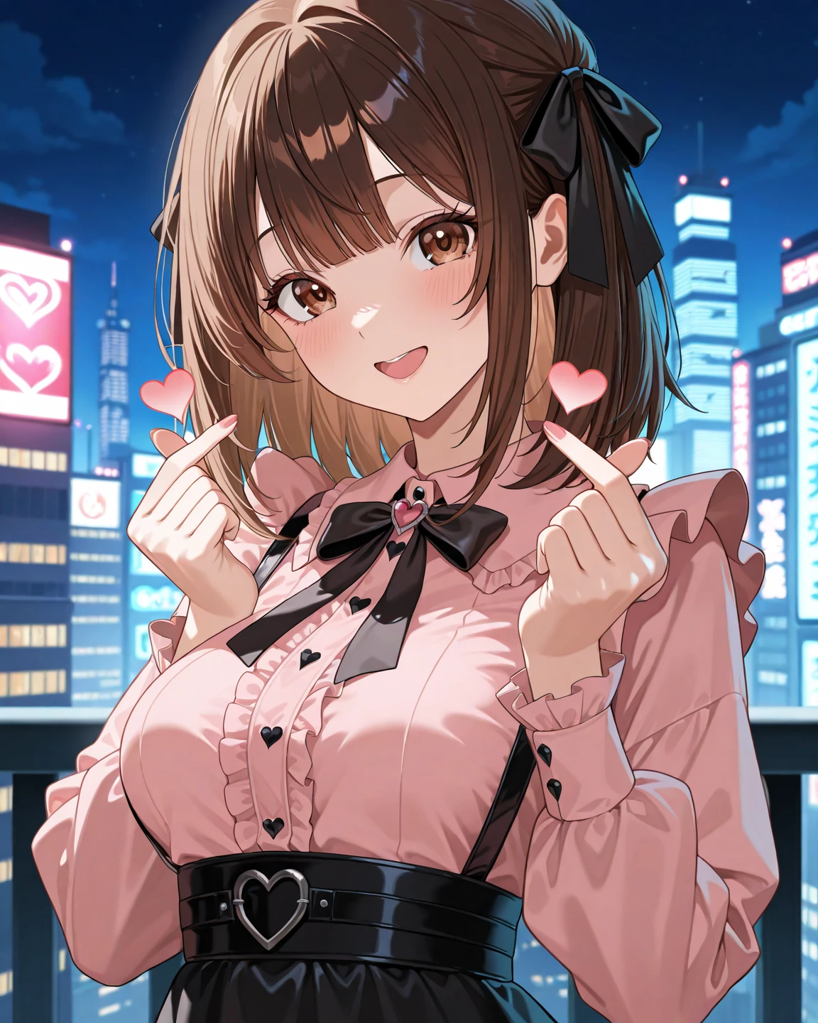 "Masterpiece, high quality, detailed, high resolution, 4k, 8k, realistic skin texture, amazing shadows, perfect lighting, hyper-realistic, midjourneyart style." A woman huntress (brown skin, beautiful brown eyes, collars, full lips, brown hair), wearing leather clothes holding a 12 caliber gun, full body, devastated buildings in the background (zombie game inspired), detailed background