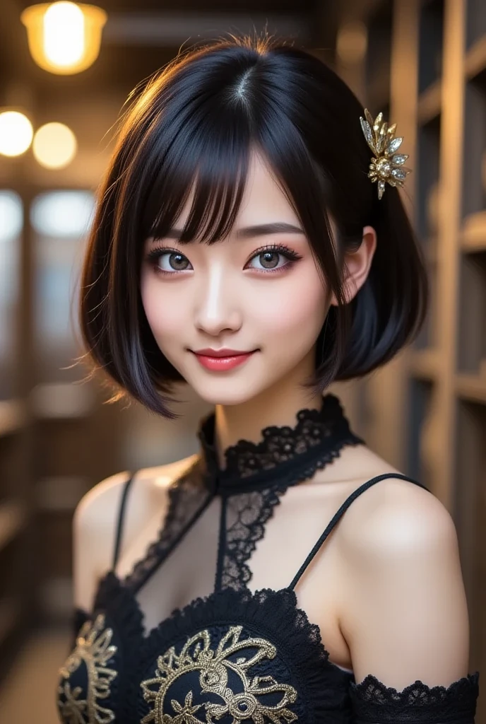Masterpiece, 1 Beautiful Girl, Detailed Eyes, Swollen Eyes, Best Quality, Ultra High Resolution, (Reality: 1.4), Original Photo, 1Girl, Cinematic Lighting, Smiling, Japanese, Asian Beauty, Korean, Clean, Super Beautiful, Beautiful Skin, Slender, Cyberpunk Background, (Ultra Realistic ), (high resolution), (8K), (very detailed), (best illustration), (beautifully detailed eyes), (super detailed), (wallpaper), (detailed face), viewer looking, fine details, detailed face, pureerosfaceace_v1, smiling, 46 point slanted bangs, looking straight ahead, neat clothes, dark colored eyes, sleeveless, body facing front, short hair, brown hair, divine messenger,