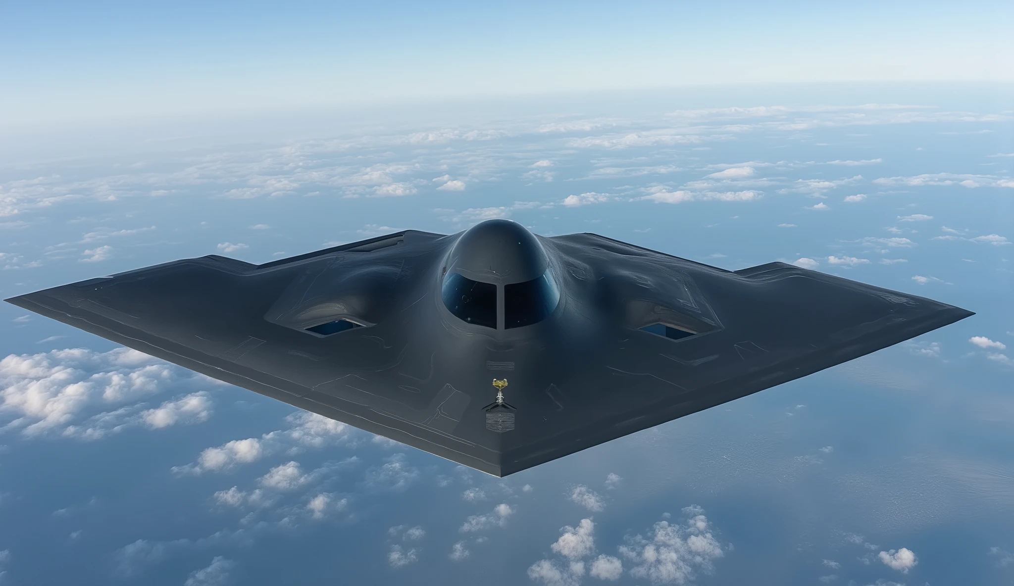 masterpiece, Highest Quality,(6th generation stealth fighter:1.5),Dark Silver,Around、there are countless autonomous drones swarming,( There is no vertical tail :1.5),( Flat aircraft like a manta ray without a vertical tail :1.5),( There are multiple drones :1.5),(The surface of the aircraft is smooth and no seams are visible:1.5), Two-engine aircraft with no vertical tail ,Futuristic form,(The cockpit is small :1.5),( There is no vertical tail :1.5).F-47-like form,(diamond-shaped flat large fighter-bomber:1.5),