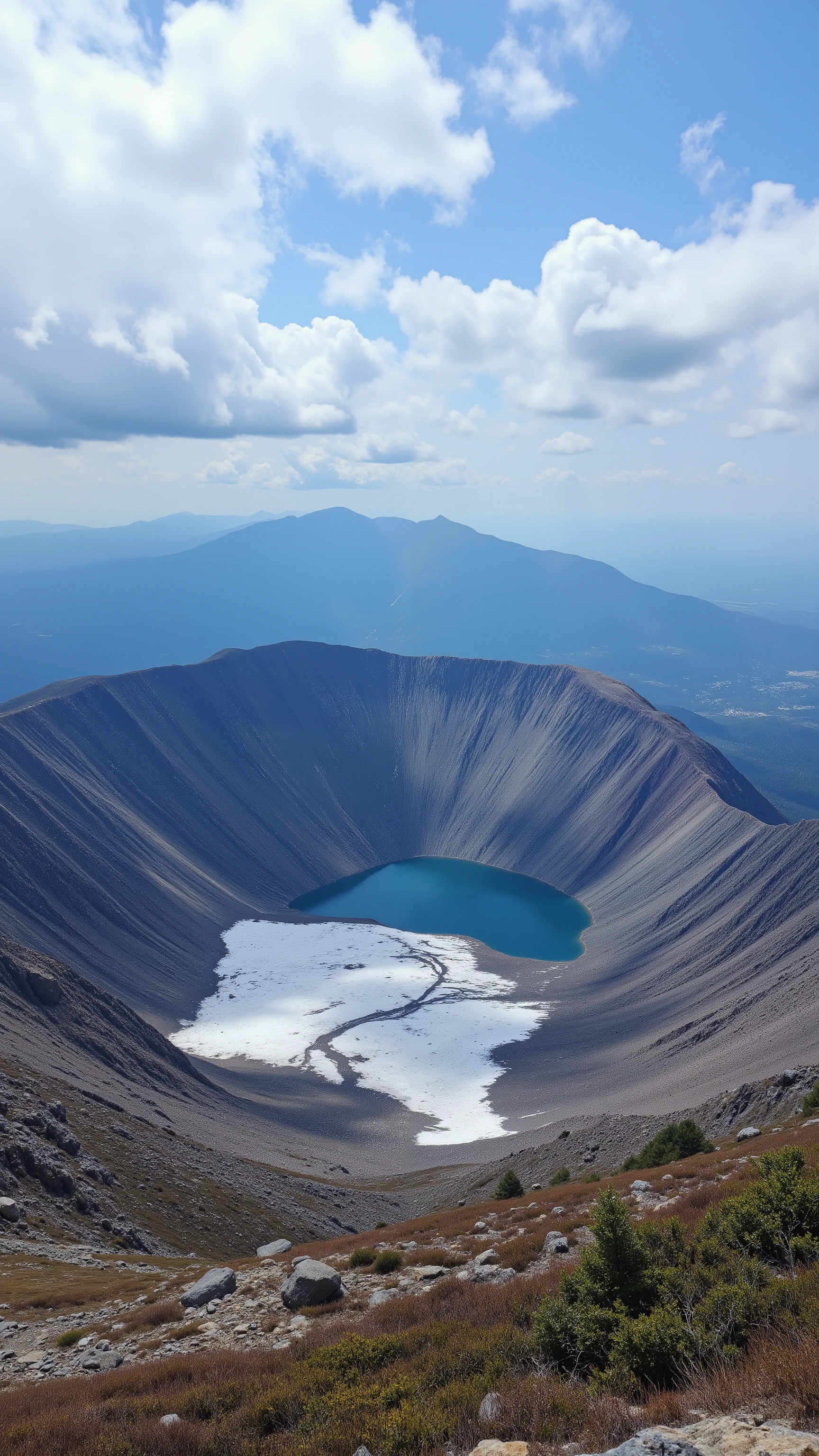 highdefinition image、The majestic beauty of Mt. Baekdu on the border between China and North Korea、An untouched volcanic crater lake standing on the summit、Amaike(Tenchi)The entire volcanic crater is a large lake、Snow remains in the crater part、上空からの景色、