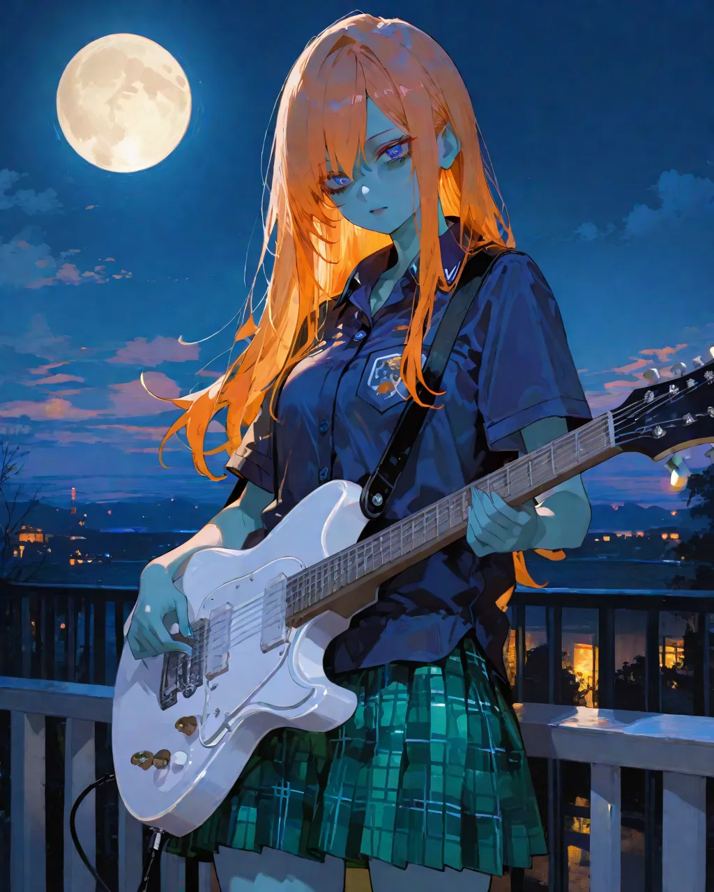 夜空とギターのアニメゾンビ少女生成