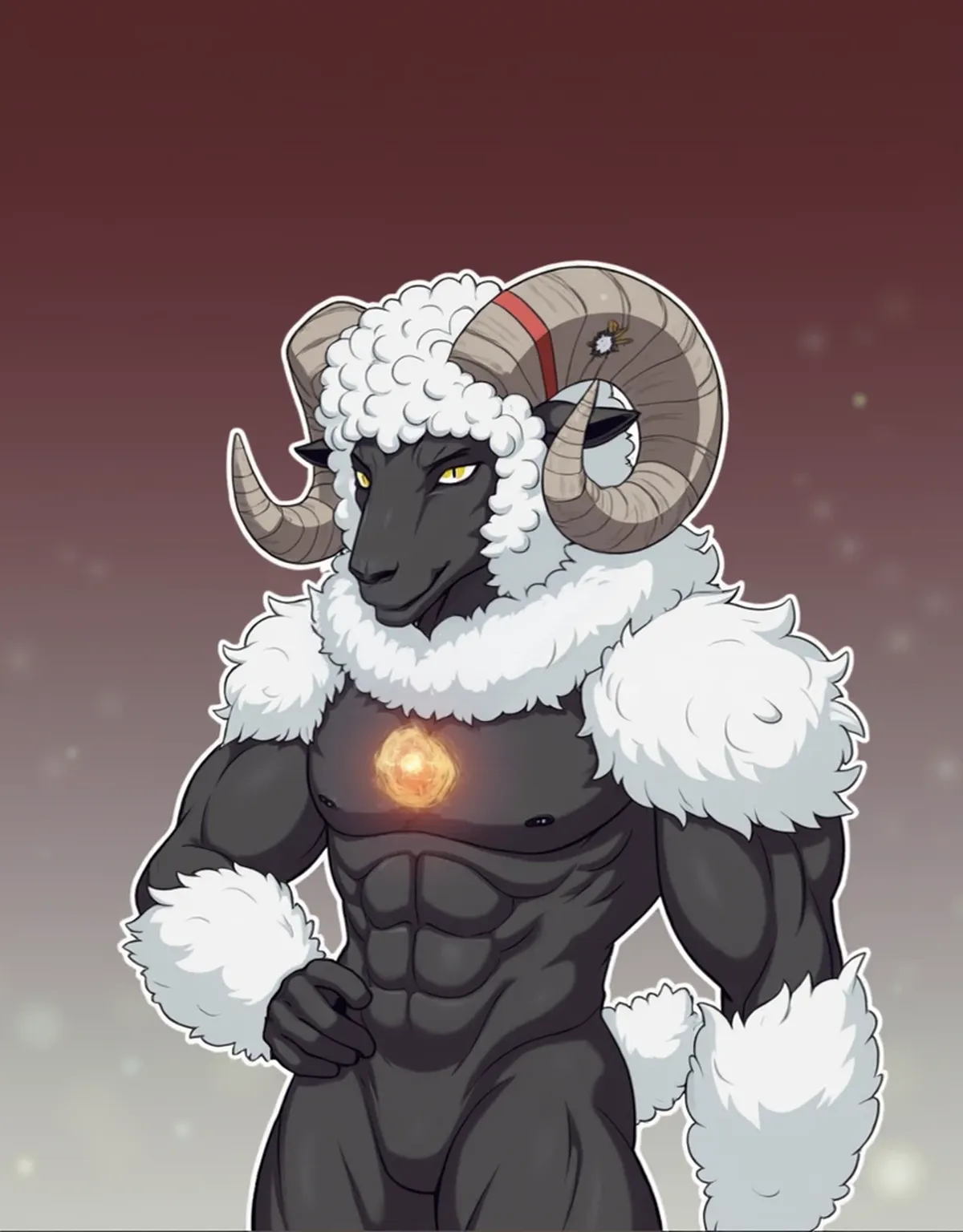 Score_9, score_8_up, score_7_up, score_6_up, score_5_up, score_4_up,  source_anime,  1girl, solo, upper body, (abstract rectangular backdrop:1.3)  BREAK, smile, adorabuff, tall female,   muscular female, curly wool, ram horns, colored black skin,, cleavage, fur trim, bikini armor,  white bob cut, BREAK, OverallDetailXL, <lora:Concept_-_Adorable_and_Buff:1>