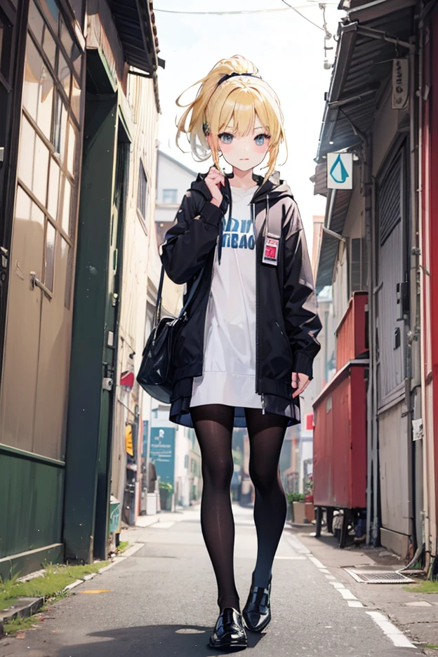 full body, , masterpiece, high quality, highres, absurdres, ultra-detailed, 8k, 1girl, Pastel colors hair, multicolored hair, gradient hair, looking at viewer, colorful eyes, (no ), (ultra-small ), (), (colorful hoodie), Well-endowed, breasts, full body shot, ((angle from below)), (graffiti murals wall background:1.15), brilliant colorful paintings,  portrait, cross hair ornament, against wall, bangs, shadow, reflection